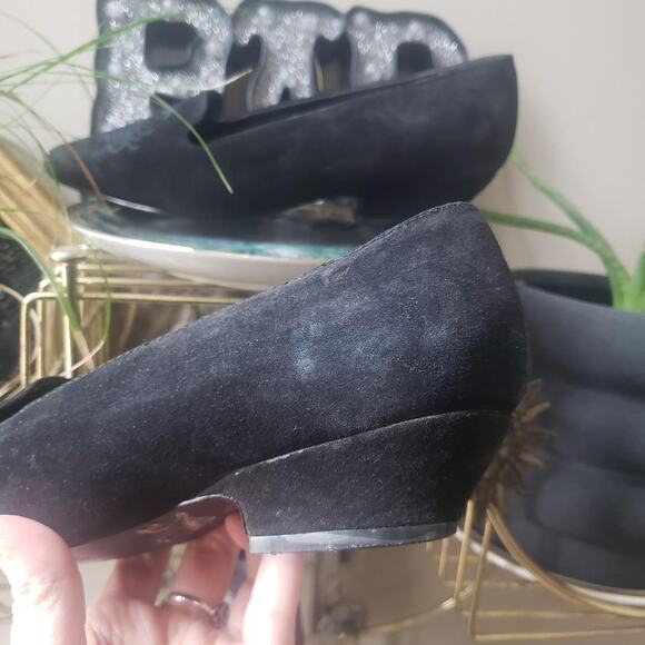 Perceptions Womens 7 Black Suede Leather Slip On Loafers Pointed Vtg Whimsigoth - Picture 6 of 8
